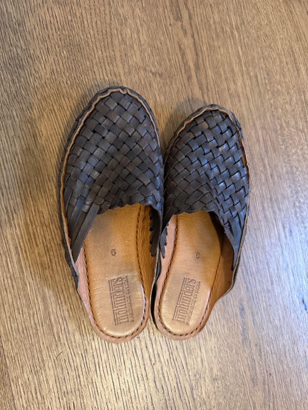 Woven Slip-On Leather Mohinder Mules in Dark Brown